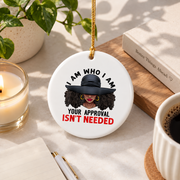 Black Queen Afro Beauty Gift Glass Ornament - Material: Circle Ceramic Ornament