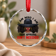 Black Queen Afro Beauty Gift Glass Ornament - Material: Circle Glass Ornament