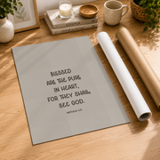 Blessed Are The Pure In Heprint, Matthew 5 8, The Beatitudes Print Sermon On The Mount, Christ Quotes, Pure Heart, Favorite Bible Verses Wall Art, Modern Wall Decor, 12x18 UNFRAMED - Format: Rolled Canvas