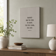 Blessed Are The Pure In Heprint, Matthew 5 8, The Beatitudes Print Sermon On The Mount, Christ Quotes, Pure Heart, Favorite Bible Verses Wall Art, Modern Wall Decor, 12x18 UNFRAMED - Format: Stretched Canvas