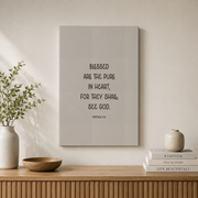 Blessed Are The Pure In Heprint, Matthew 5 8, The Beatitudes Print Sermon On The Mount, Christ Quotes, Pure Heart, Favorite Bible Verses Wall Art, Modern Wall Decor, 12x18 UNFRAMED - Format: Stretched Canvas