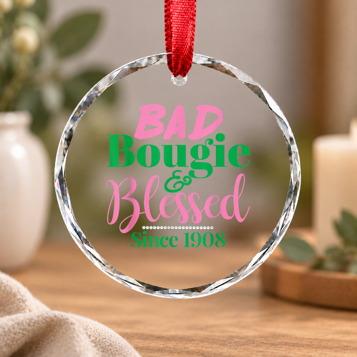 Blessed Christian Pearl Faith Glass Ornament - Material: Circle Glass Ornament