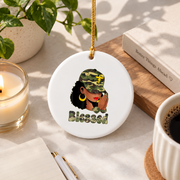Blessed Melanin Queen Christian Faith Glass Ornament - Material: Circle Ceramic Ornament