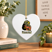 Blessed Melanin Queen Christian Faith Glass Ornament - Material: Heart Ceramic Ornament
