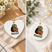 Blessed Melanin Queen Christian Faith Glass Ornament - Material: Heart Ceramic Ornament