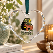 Blessed Melanin Queen Christian Faith Glass Ornament - Material: Heart Glass Ornament
