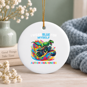 Blue Autism Dinosaur Awareness Ornament Glass Ornament - Material: Circle Ceramic Ornament