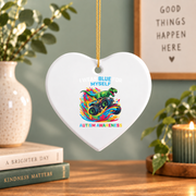 Blue Autism Dinosaur Awareness Ornament Glass Ornament - Material: Heart Ceramic Ornament