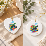 Blue Autism Dinosaur Awareness Ornament Glass Ornament - Material: Heart Ceramic Ornament