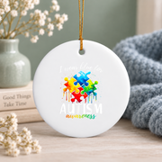 Blue Autism Puzzle Piece Awareness Ornament Glass Ornament - Material: Circle Ceramic Ornament