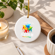 Blue Autism Puzzle Piece Awareness Ornament Glass Ornament - Material: Circle Ceramic Ornament