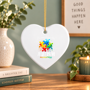 Blue Autism Puzzle Piece Awareness Ornament Glass Ornament - Material: Heart Ceramic Ornament