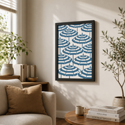 Blue Beach Umbrellas Wall Art Coastal Granddaughter Summer Seaside Parasols Pattern Retro Coastal Decor - Format: Black Framed Poster