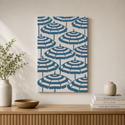 Blue Beach Umbrellas Wall Art Coastal Granddaughter Summer Seaside Parasols Pattern Retro Coastal Decor - Format: Stretched Canvas