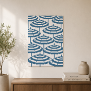 Blue Beach Umbrellas Wall Art Coastal Granddaughter Summer Seaside Parasols Pattern Retro Coastal Decor - Format: Unframed Paper Poster