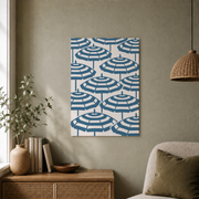 Blue Beach Umbrellas Wall Art Coastal Granddaughter Summer Seaside Parasols Pattern Retro Coastal Decor - Format: Unframed Paper Poster