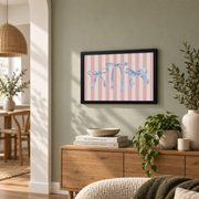 Blue Bow Wall Art Coquette Preppy Poster Trendy Apartment Nursery Girly Aesthetic Decor UNFRAMED - Format: Black Framed Poster