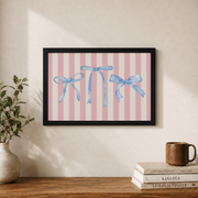 Blue Bow Wall Art Coquette Preppy Poster Trendy Apartment Nursery Girly Aesthetic Decor UNFRAMED - Format: Black Framed Poster