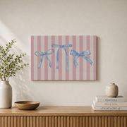 Blue Bow Wall Art Coquette Preppy Poster Trendy Apartment Nursery Girly Aesthetic Decor UNFRAMED - Format: Stretched Canvas