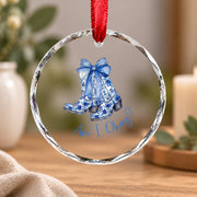 Blue Coquette Bow Cute Positive Message Gift Glass Ornament - Material: Circle Glass Ornament