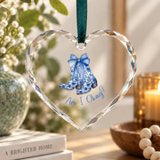 Blue Coquette Bow Cute Positive Message Gift Glass Ornament - Material: Heart Glass Ornament