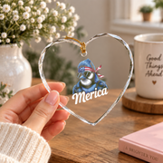 Blue Jay Bird USA Flag Patriotic Glass Ornament - Material: Heart Glass Ornament