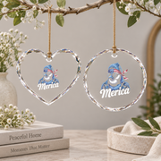 Blue Jay Bird USA Flag Patriotic Glass Ornament - Material: Heart Glass Ornament