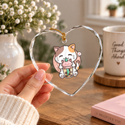 Boba Tea Cat Kawaii Milk Tea Lover Glass Ornament - Material: Heart Glass Ornament