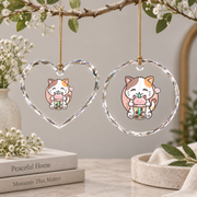 Boba Tea Cat Kawaii Milk Tea Lover Glass Ornament - Material: Heart Glass Ornament