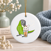 Boba Tea Parrot Dusky Headed Conure Glass Ornament - Material: Circle Ceramic Ornament