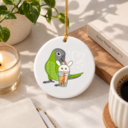 Boba Tea Parrot Dusky Headed Conure Glass Ornament - Material: Circle Ceramic Ornament