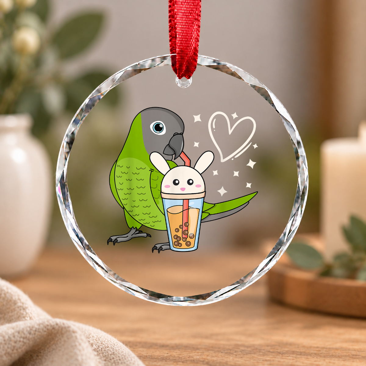 Boba Tea Parrot Dusky Headed Conure Glass Ornament - Material: Circle Glass Ornament
