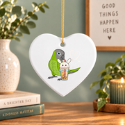 Boba Tea Parrot Dusky Headed Conure Glass Ornament - Material: Heart Ceramic Ornament