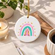Bohemian Meditation Rainbow Yoga Glass Ornament - Material: Circle Ceramic Ornament
