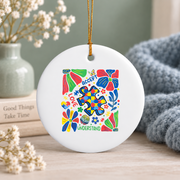 Boho Autism Awareness Puzzle Piece Glass Ornament - Material: Circle Ceramic Ornament
