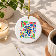 Boho Autism Awareness Puzzle Piece Glass Ornament - Material: Circle Ceramic Ornament