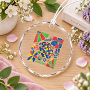 Boho Autism Awareness Puzzle Piece Glass Ornament - Material: Circle Glass Ornament