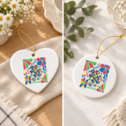 Boho Autism Awareness Puzzle Piece Glass Ornament - Material: Heart Ceramic Ornament
