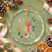 Boho Floral Christian Jesus Christmas Glass Ornament - Material: Circle Glass Ornament