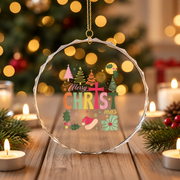 Boho Floral Christian Jesus Christmas Glass Ornament - Material: Circle Glass Ornament