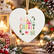 Boho Floral Christian Jesus Christmas Glass Ornament - Material: Heart Ceramic Ornament
