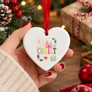 Boho Floral Christian Jesus Christmas Glass Ornament - Material: Heart Ceramic Ornament