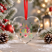 Boho Floral Christian Jesus Christmas Glass Ornament - Material: Heart Glass Ornament