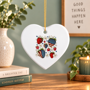 Boho Strawberry Patriotic Bow 4th July Glass Ornament - Material: Heart Ceramic Ornament