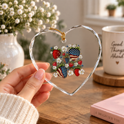 Boho Strawberry Patriotic Bow 4th July Glass Ornament - Material: Heart Glass Ornament