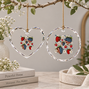 Boho Strawberry Patriotic Bow 4th July Glass Ornament - Material: Heart Glass Ornament