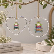 Book Lover Frog Floral Reader Glass Ornament - Material: Heart Glass Ornament