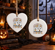 Book Lover Ghost Halloween Ornament with Cute Reading Theme Glass Ornament - Material: Circle Ceramic Ornament