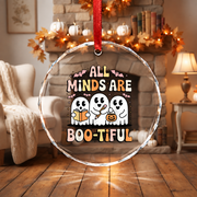 Book Lover Ghost Halloween Ornament with Cute Reading Theme Glass Ornament - Material: Circle Glass Ornament