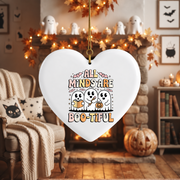 Book Lover Ghost Halloween Ornament with Cute Reading Theme Glass Ornament - Material: Heart Ceramic Ornament